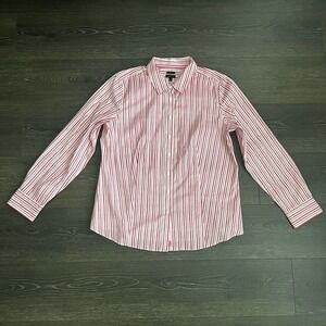Talbots Non-Iron Button Up Shirt Womens 14 Pink  Stripe Stretch Office Career‎
